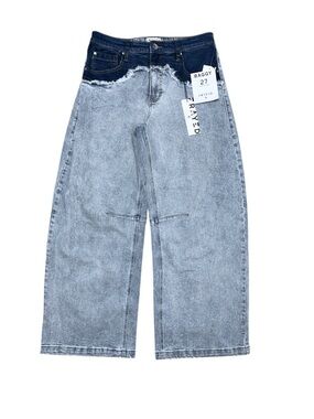 786. FRAYED Two-tone baggy Low slung jeans NWT